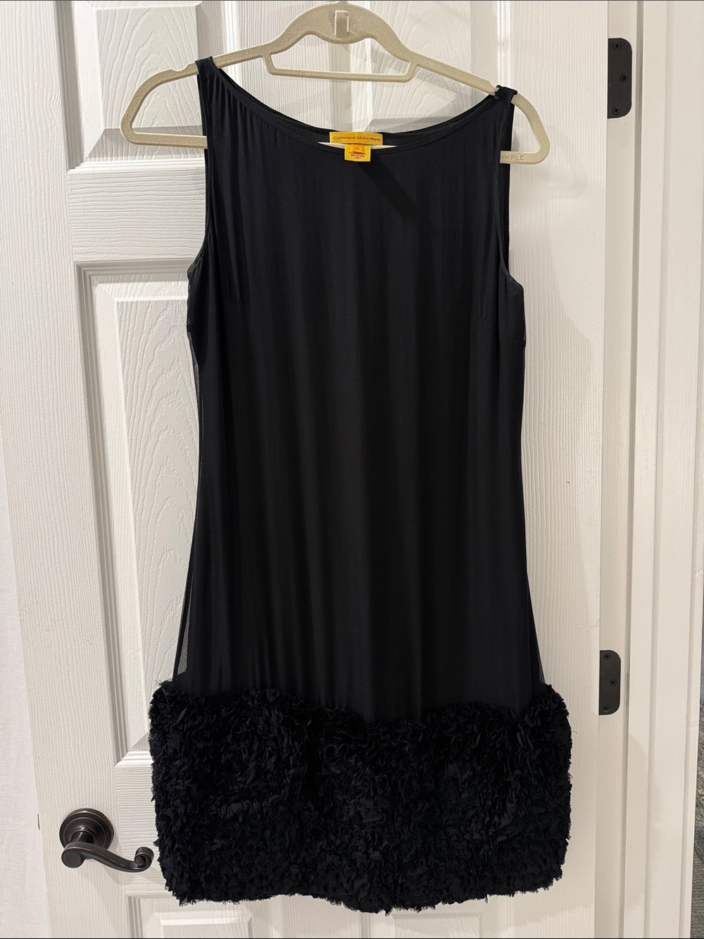 Catherine Malandrino Black Sleeveless Silk Cocktail Dress with Textured Hem Sz 4